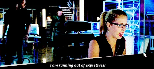 A woman with glasses and a ponytail is shown in a high-tech lab setting, repeatedly saying 'I am running out of expletives!'…