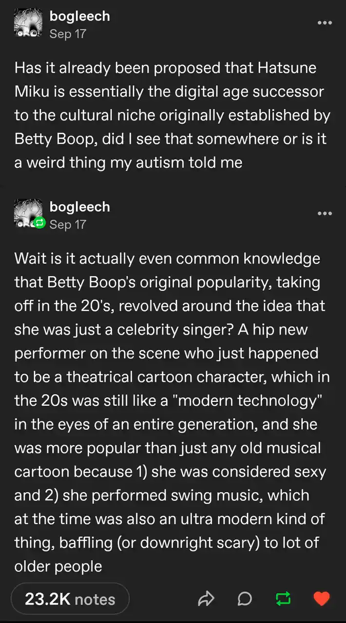 The image displays a screenshot of a social media post by user 'bogleech' dated September 17. The post contains white text…