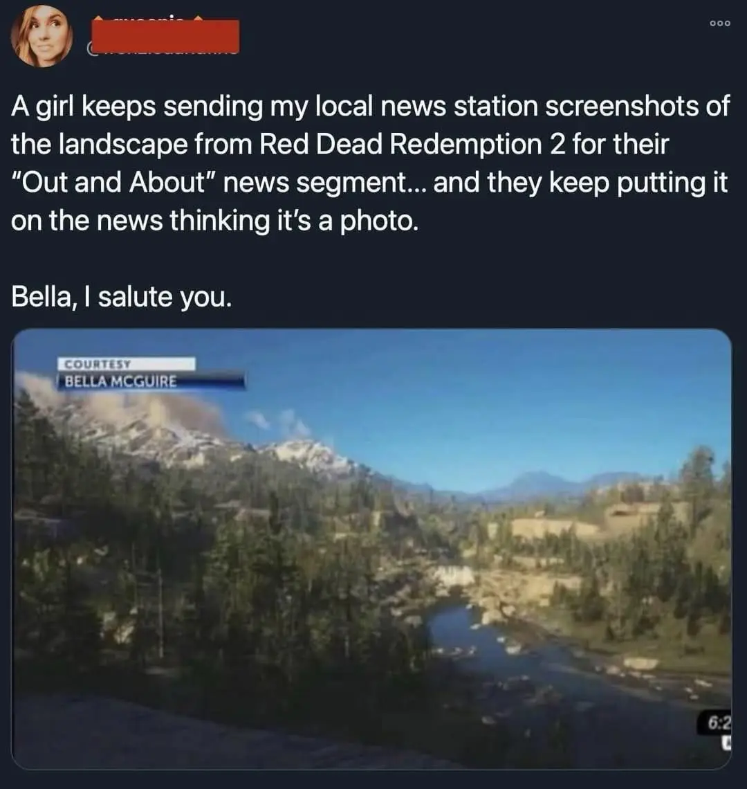 A screenshot of a social media post shows a news segment featuring a scenic mountain landscape with a river, overlaid with a…