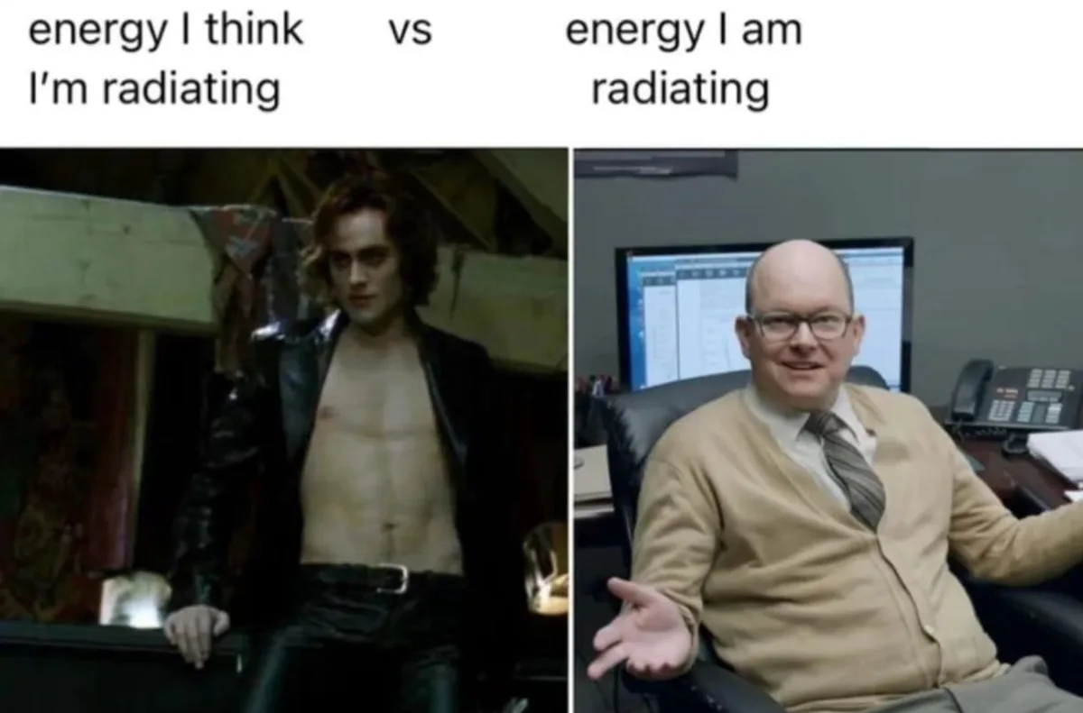 The image is split into two panels. The left panel shows Robert Pattinson as Edward Cullen from 'Twilight,' shirtless with a…