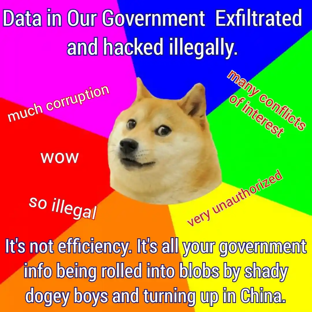 A doge meme template with a Shiba Inu dog face at the center, surrounded by colorful triangular sections with text. The top…