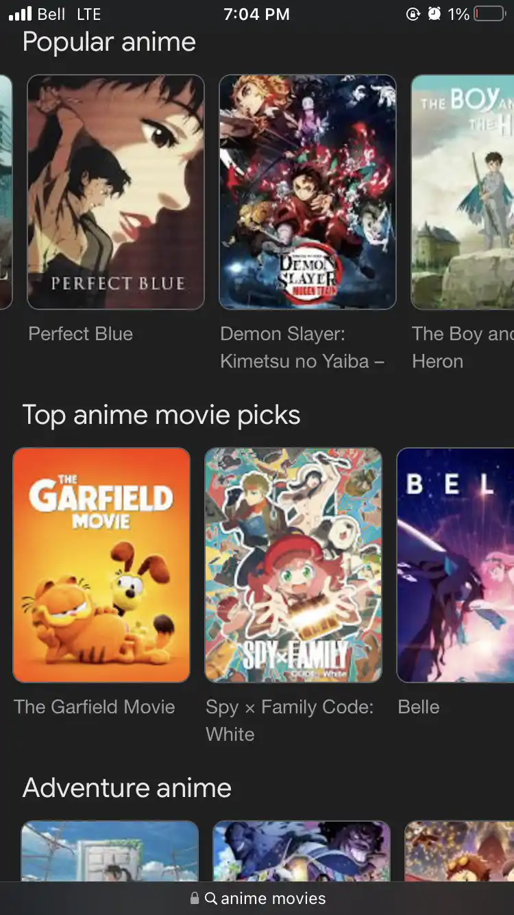A screenshot of an anime streaming app's 'Top anime movie picks' section shows 'The Garfield Movie' poster, which features…