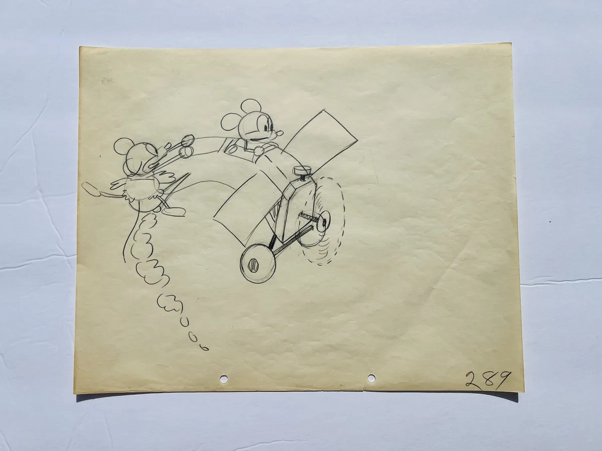 A rare treasure: 5 original hand-drawn animation pieces from Mickey Mouse's first two shorts, Steamboat Willie and Plane Crazy, created by the legendary Ub Iwerks in 1928!