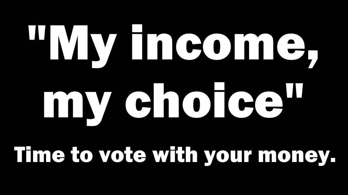 A black background with large white text that reads 'My income, my choice' in quotation marks, followed by 'Time to vote…