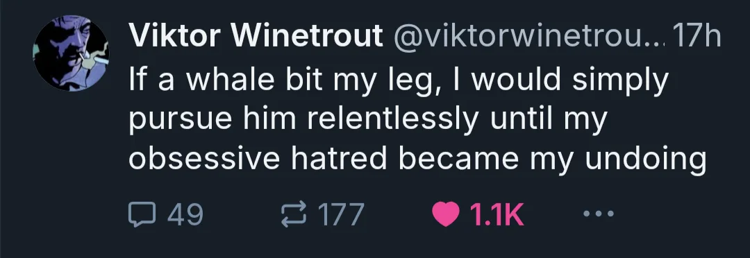 A screenshot of a tweet by Viktor Winetrout showing a dark-themed interface with the user's profile picture and tweet text…