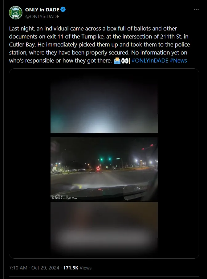 A screenshot of a tweet from 'ONLY in DAE' showing a dashcam video of a nighttime street intersection with traffic lights…