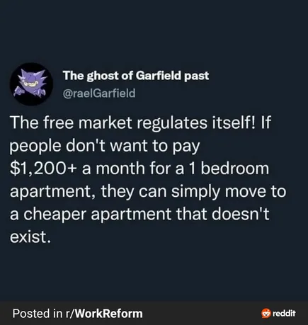 A screenshot of a Reddit post from user 'The ghost of Garfield past' (@raelGarfield) with a dark background. The post text…