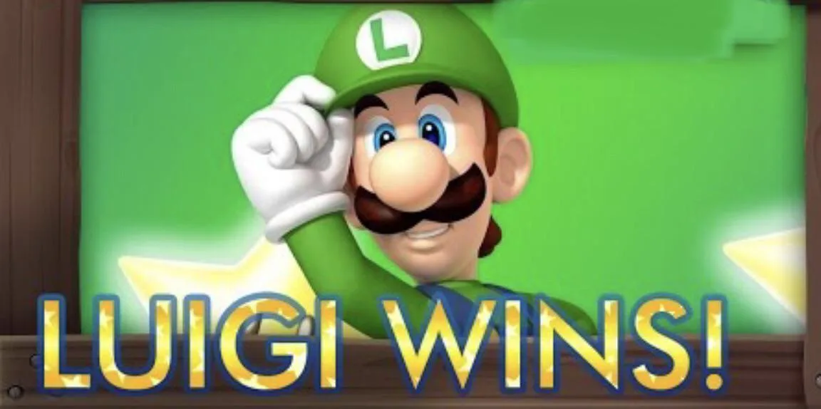 A cheerful, 3D-rendered Luigi from the Mario franchise, wearing his signature green hat and outfit, smiles while tipping his…