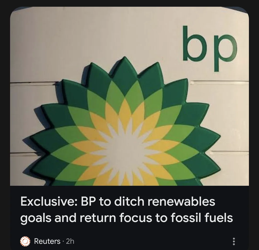 The image shows a close-up of the BP corporate logo, featuring its iconic green and yellow sunflower-like emblem on a white…