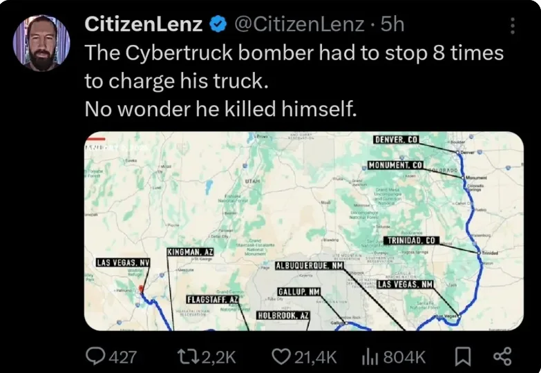 Now we understand the tragic fate of the Cybertruck bomber.
