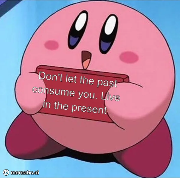 A pink, round cartoon character with large eyes and rosy cheeks holds a red rectangular sign. The sign displays the text…