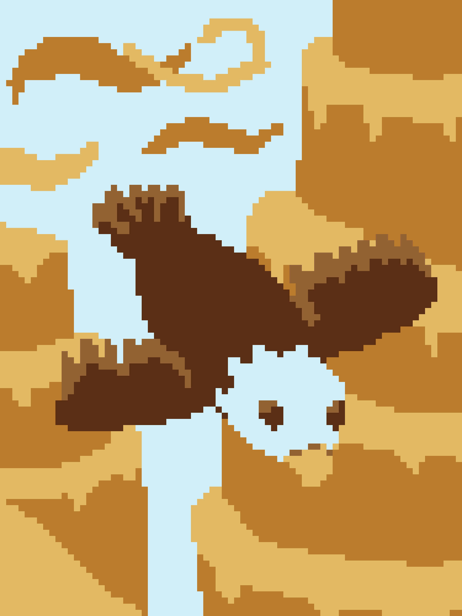 A pixelated image shows a brown, cartoonish character with a light blue face and a light blue tear falling from its eye…