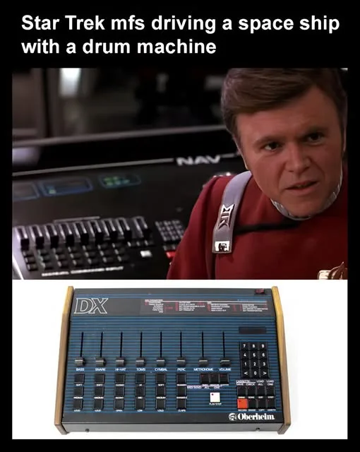 The image is a two-panel meme. The top panel shows a close-up of actor William Shatner as Captain Kirk from Star Trek…