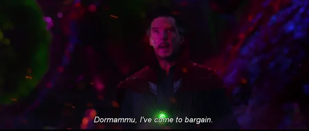 A still from the movie 'Doctor Strange' shows the titular character, Doctor Strange, in his red cloak against a dark…