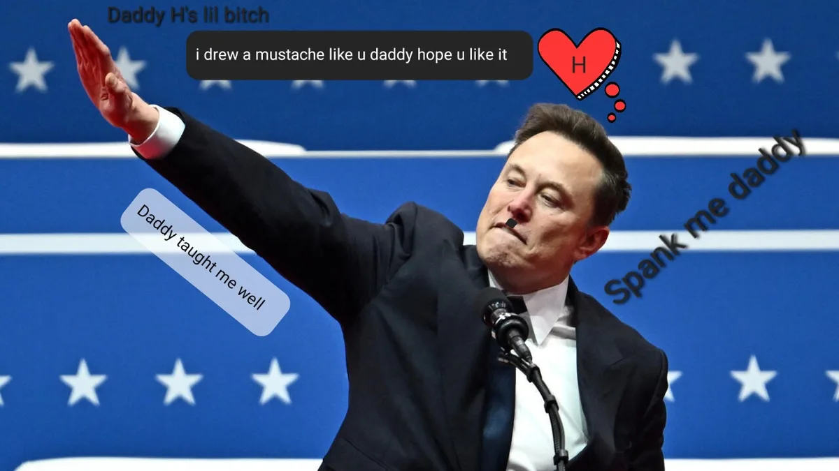 A man in a suit with his arm raised stands before a blue backdrop with white stars. Text overlays include 'Daddy H's lil…