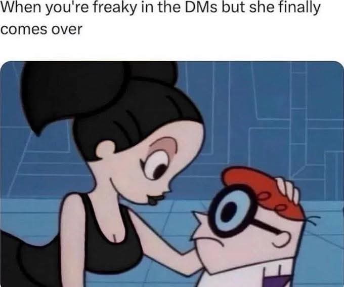 A cartoon image shows a woman with black hair in a bun leaning down to touch the head of a man with red hair and glasses…
