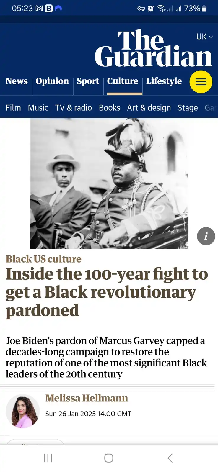 A screenshot of The Guardian's mobile website shows a news article titled 'Inside the 100-year fight to get a Black…
