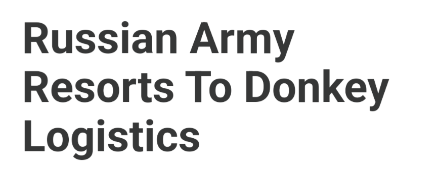 The image displays bold, black sans-serif text on a plain white background. The text reads 'Russian Army Resorts To Donkey…