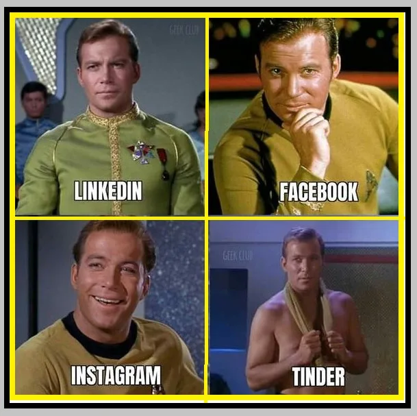 A four-panel meme using images of William Shatner as Captain Kirk from Star Trek. Each panel shows him in a different state…