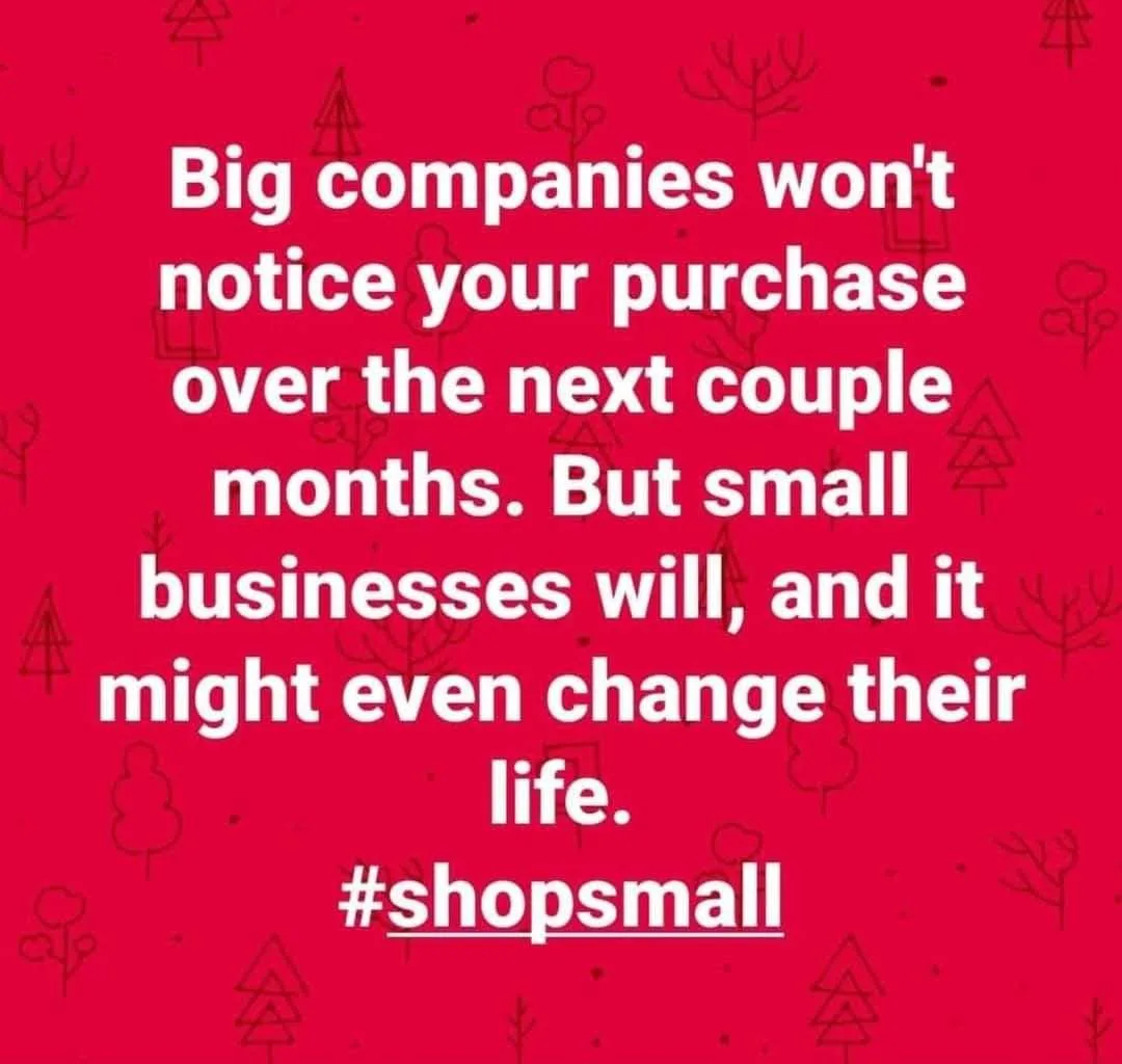 A red background with faint holiday-themed line drawings of trees and reindeer. Large white text reads: 'Big companies won't…