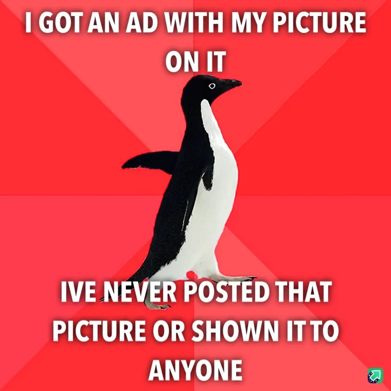 A black-and-white penguin stands against a red background with diagonal stripes. White text overlaid on the image reads: 'I…