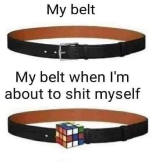 The image displays two identical black belts with brown leather interiors. The top belt has a standard silver buckle and is…