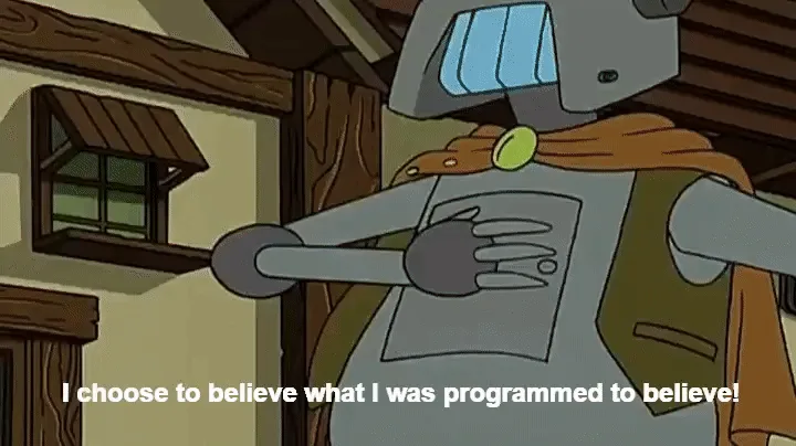 The image shows six panels of the animated robot character Bender from 'Futurama', each time repeating the phrase 'I choose…