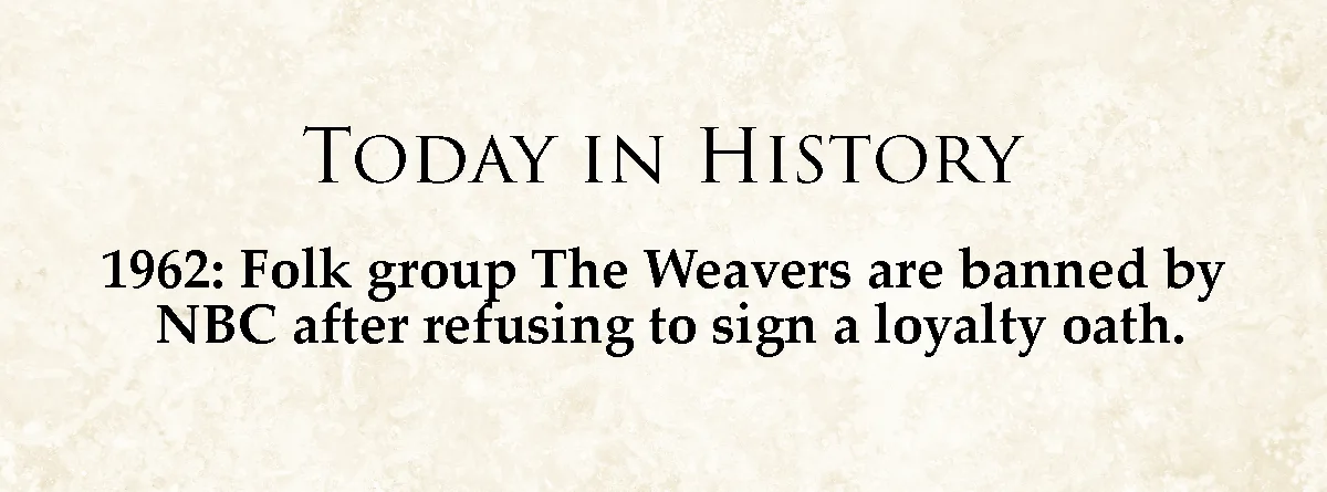 The image displays a beige, parchment-textured background with black serif text. The top line reads 'TODAY IN HISTORY' in a…