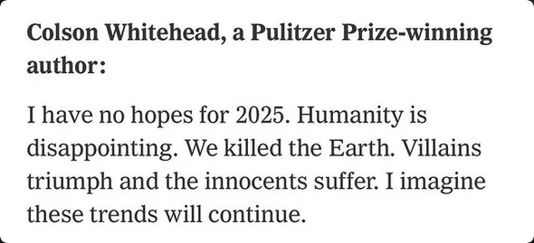 A black-and-white image displays a block of text attributed to Pulitzer Prize-winning author Colson Whitehead, expressing…