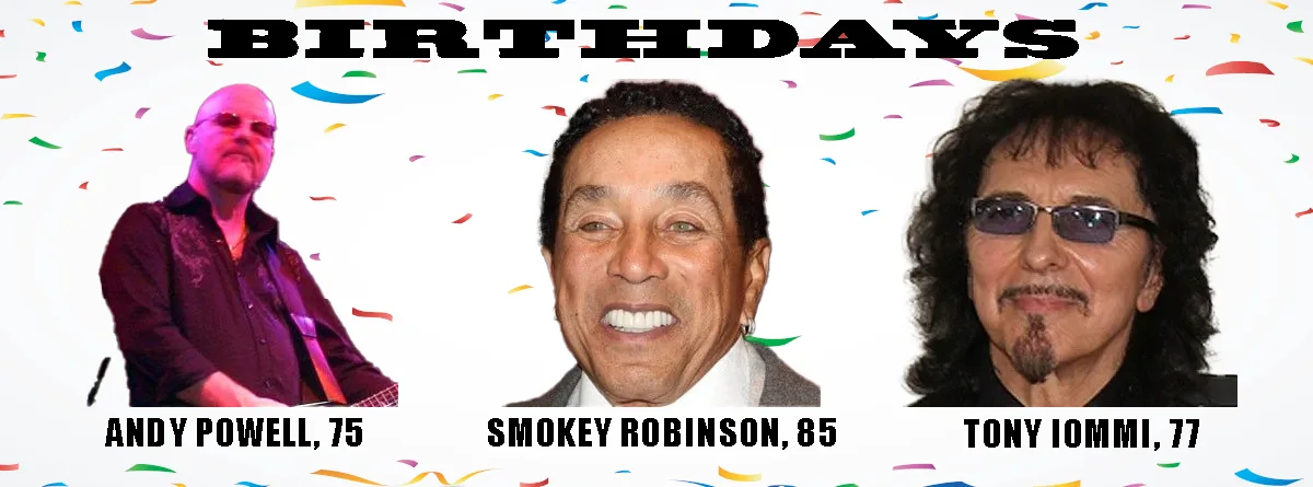 The image displays three male musicians' headshots against a white background with colorful confetti. At the top, the word…