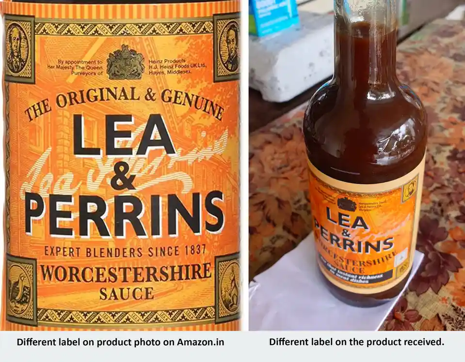 The image shows a side-by-side comparison: on the left, a product photo of Lea & Perrins Worcestershire Sauce with an…