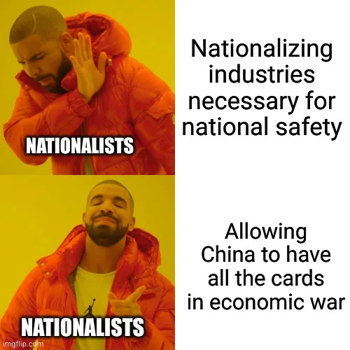 The image is a two-panel meme featuring Drake in an orange puffer jacket. In the top panel, he covers his ear with a look of…