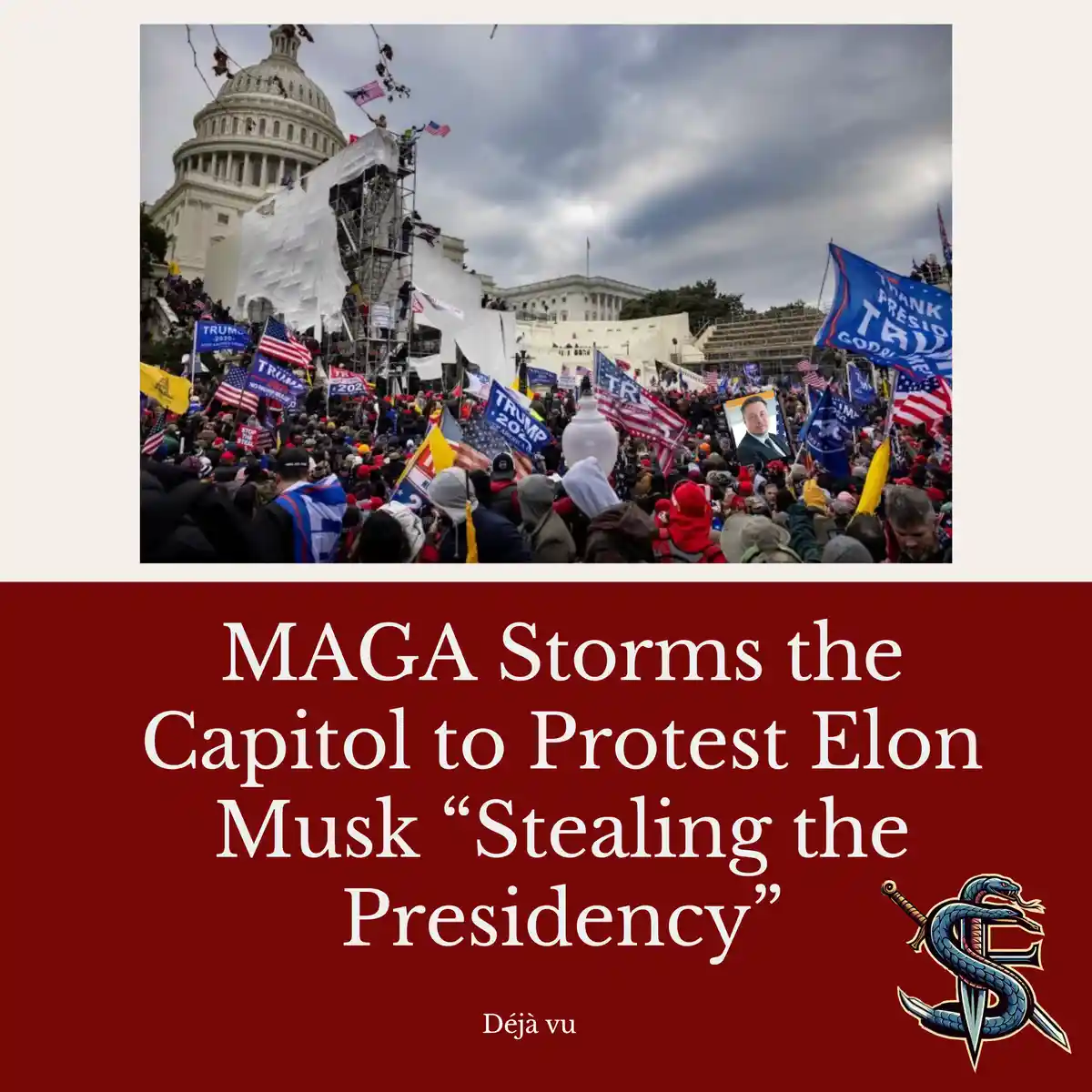 The image shows a large crowd of protesters gathered at the U.S. Capitol building, many holding Trump 2020 and American…