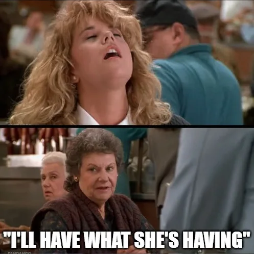 Top panel shows a woman with curly blonde hair, eyes closed and mouth open, appearing to be in ecstasy or overwhelmed…