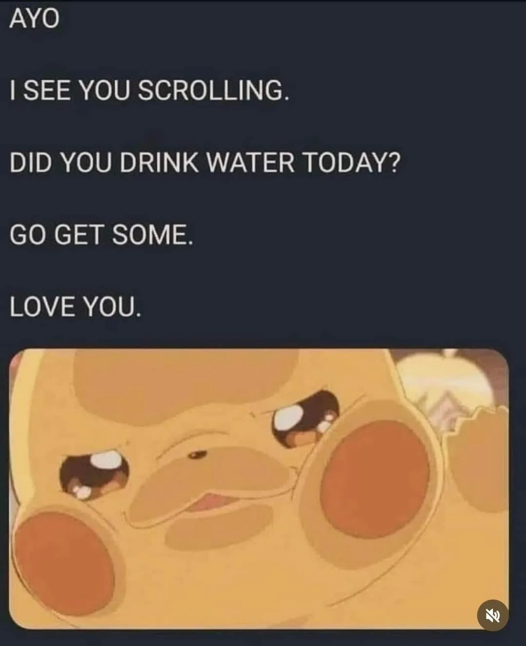 The image shows a close-up of Pikachu with a tired, slightly annoyed expression, overlaid with white text that reads 'AYO'…
