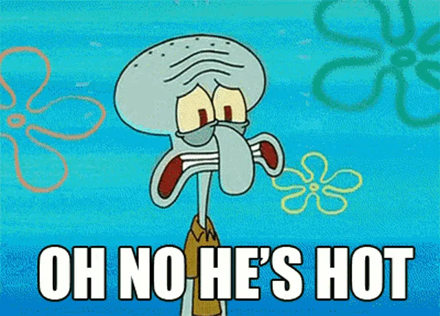 Squidward from SpongeBob SquarePants is shown with a horrified, wide-eyed expression, his mouth agape in shock, against a…