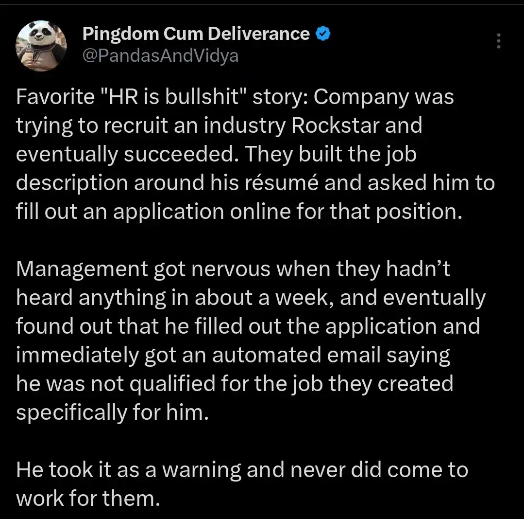 A screenshot of a tweet from the account 'Pingdom Cum Deliverance' with a panda profile picture. The tweet text describes a…