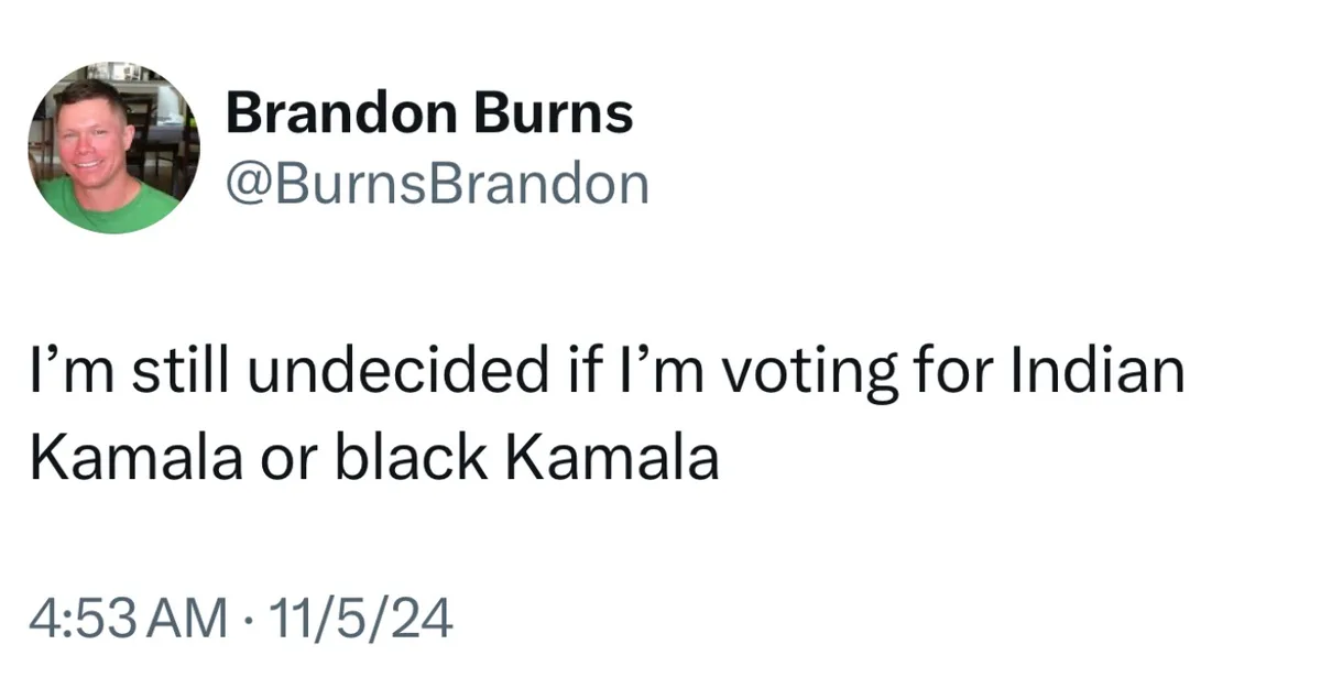 A screenshot of a tweet by Brandon Burns (@BurnsBrandon) showing his profile picture and the text 'I'm still undecided if…