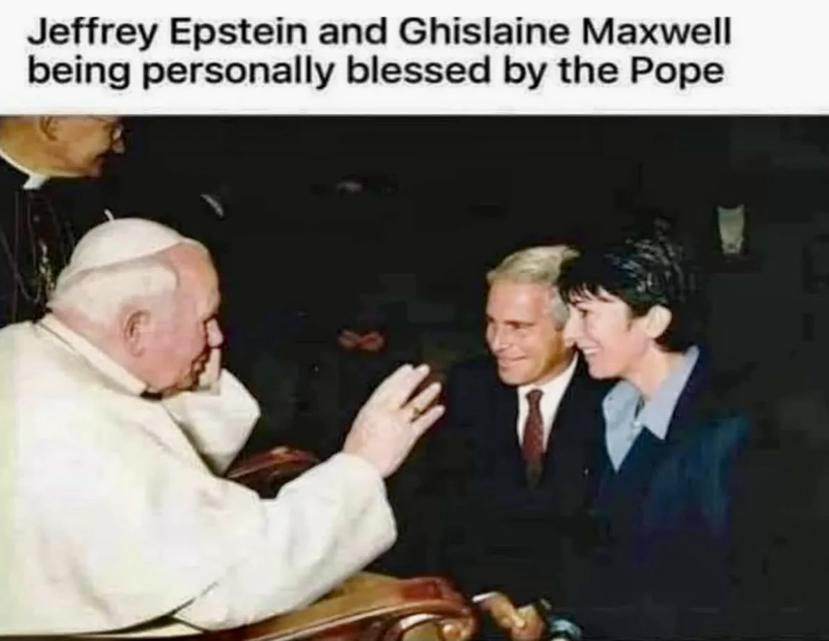 An old photograph shows Pope John Paul II extending his hand in a blessing gesture toward two seated individuals, Jeffrey…