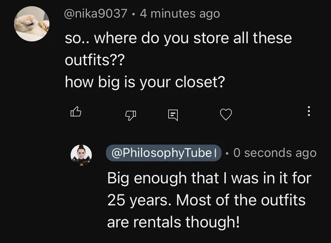 A screenshot of a social media comment thread shows a user asking about storing many outfits, and a reply from…