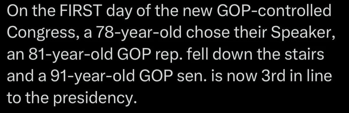 The image is a black background with white text listing three events involving elderly GOP politicians: a 78-year-old…