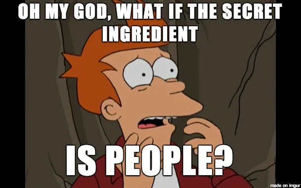 An image of the animated character Fry from Futurama, with wide eyes and a shocked expression, hands near his mouth. The…