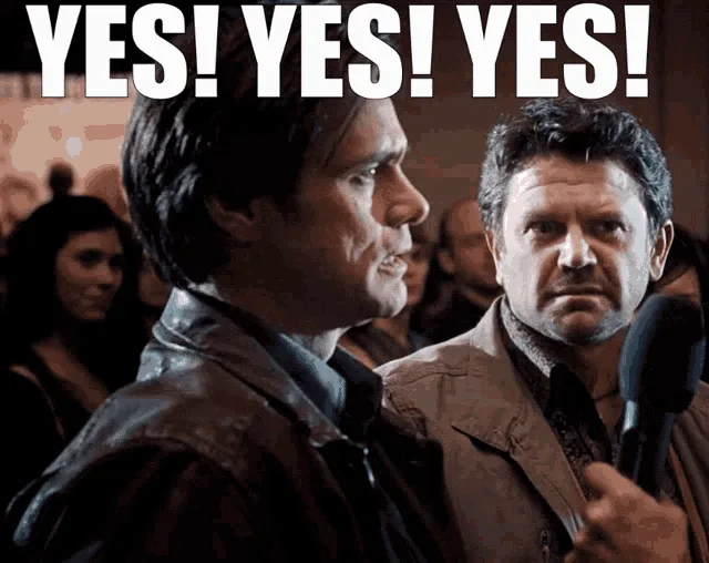 A six-panel image sequence from the movie 'The Hangover' showing two men in a crowd, one holding a microphone. The man on…