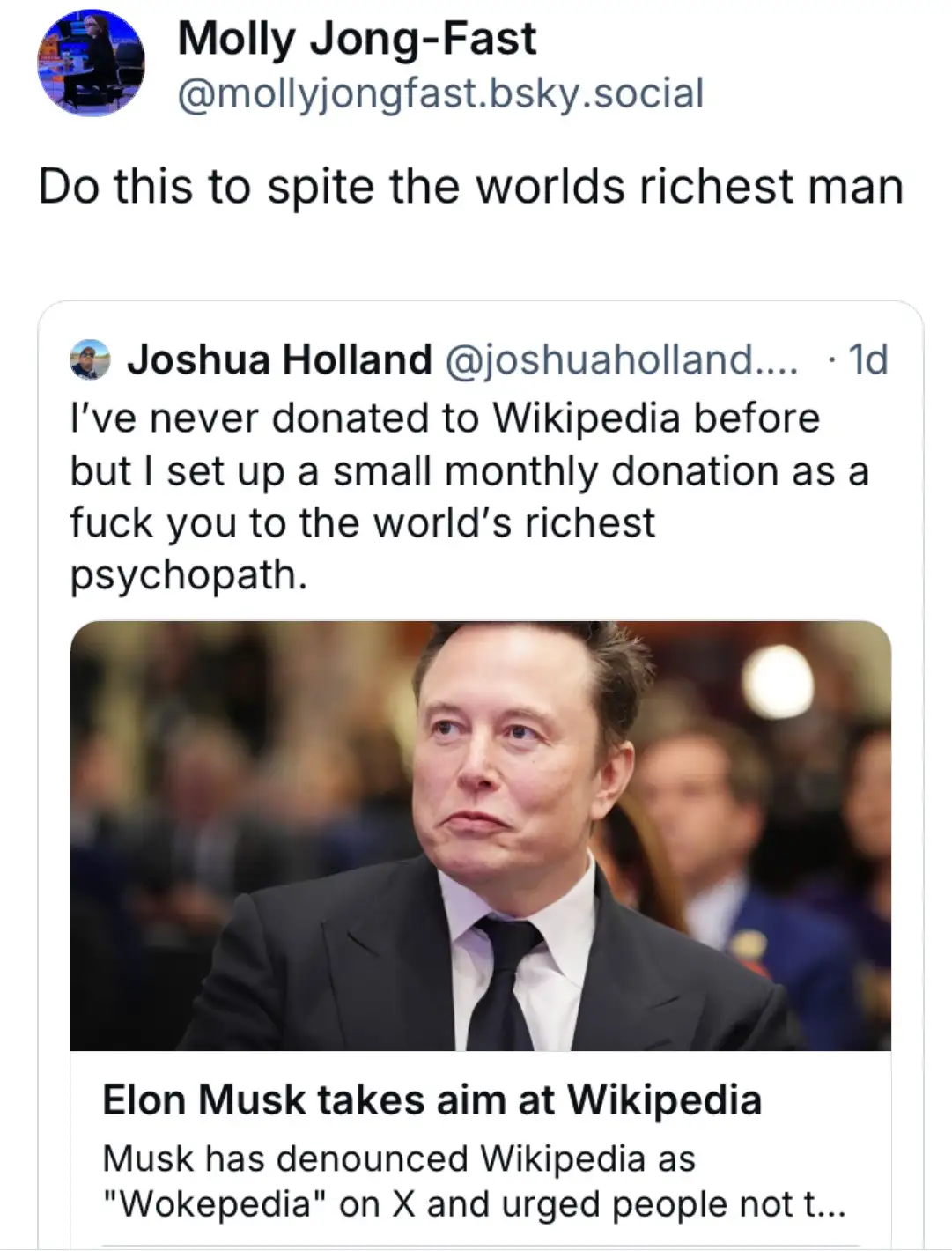 I've been supporting Wikipedia monthly for years. Knowledge should be free from fascist control, and I'm considering increasing my donation in 2025.