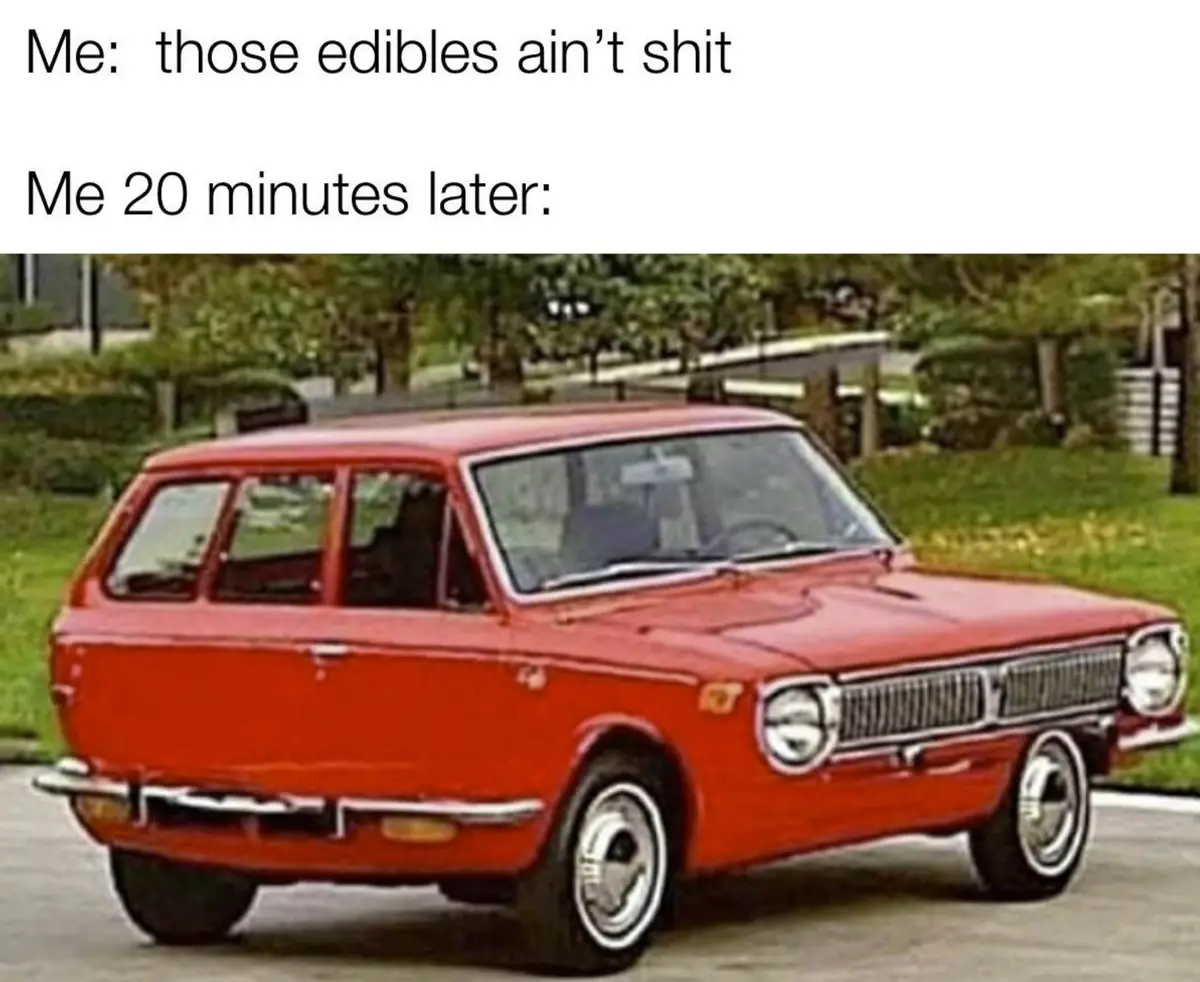A red vintage station wagon is shown parked on a paved surface with grass and trees in the background. The overlaid text…