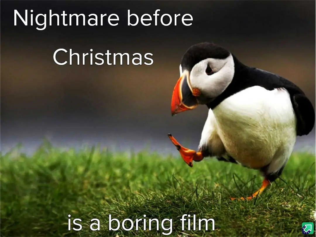 A close-up photograph of a puffin standing on green grass, looking down with one foot lifted as if mid-step. White text…