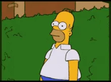 A six-panel sequence from The Simpsons shows Homer Simpson progressively disappearing into a green hedge, starting with his…