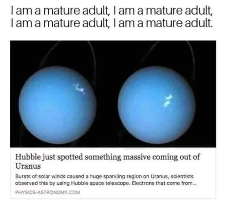 The image shows two side-by-side photos of the planet Uranus, both displaying a bright, sparkling region on their surfaces…