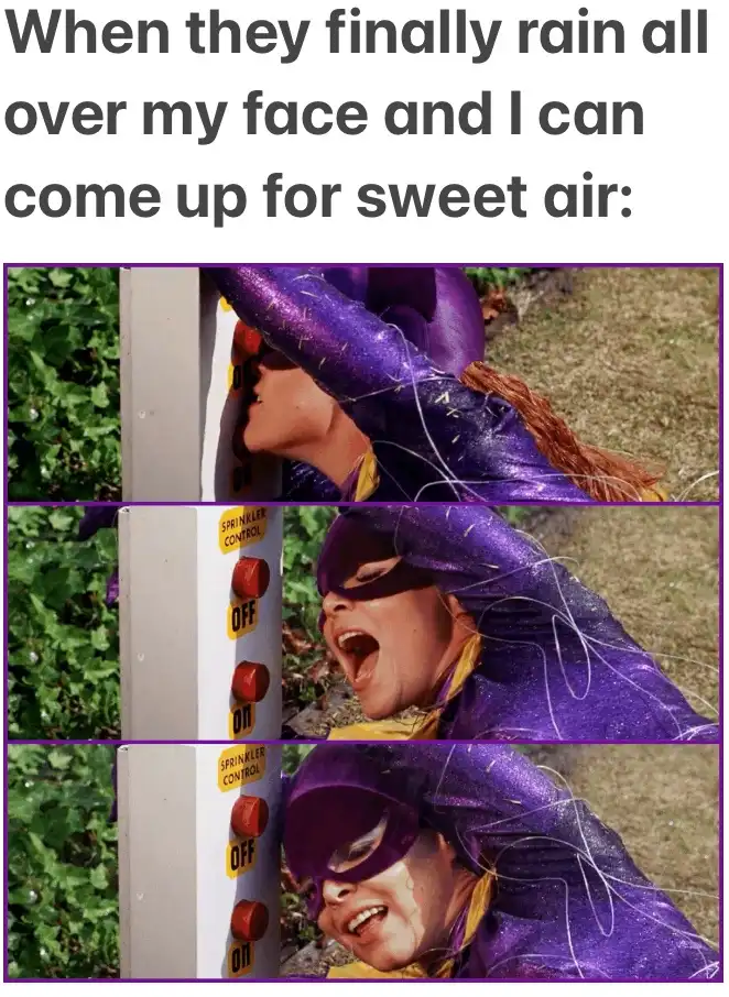 A three-panel image shows a person in a purple superhero costume with a mask, initially submerged and looking up, then…