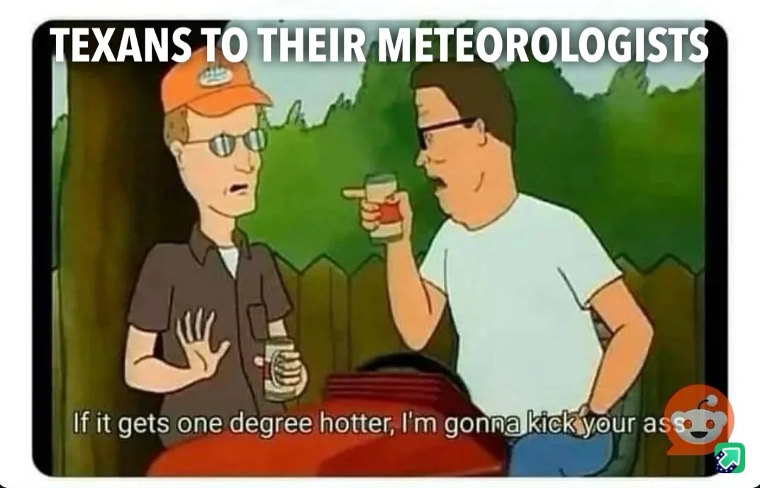 Two cartoon men stand outdoors near a fence; one in an orange cap and glasses gestures defensively while holding a can, the…